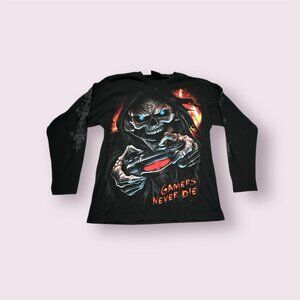 Spiral Direct Shirt Mens‎ L Black RESPAWN Long Sleeve Gamer Tattoo Skull Reaper